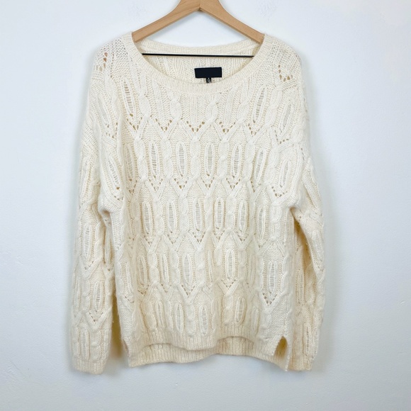 Nili Lotan Sweaters - Nili Lotan Alpaca Ivory Fuzzy Cable Knit Sweater
